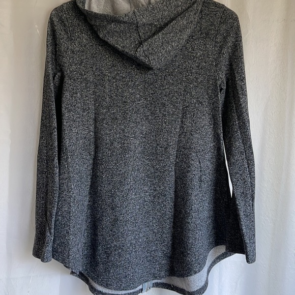 Grey Zip-Up Hooded Sweater with Flowy Bell Bottom - Picture 3 of 4